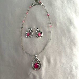 Lia Sophia Pink Lucite Teardrop Necklace/Earrings
